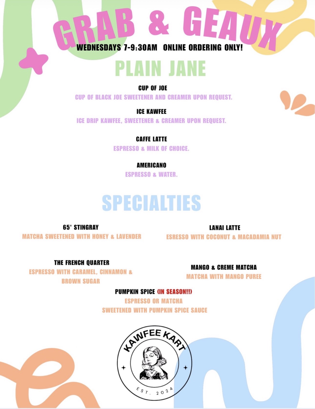 Grab n' Geaux Menu